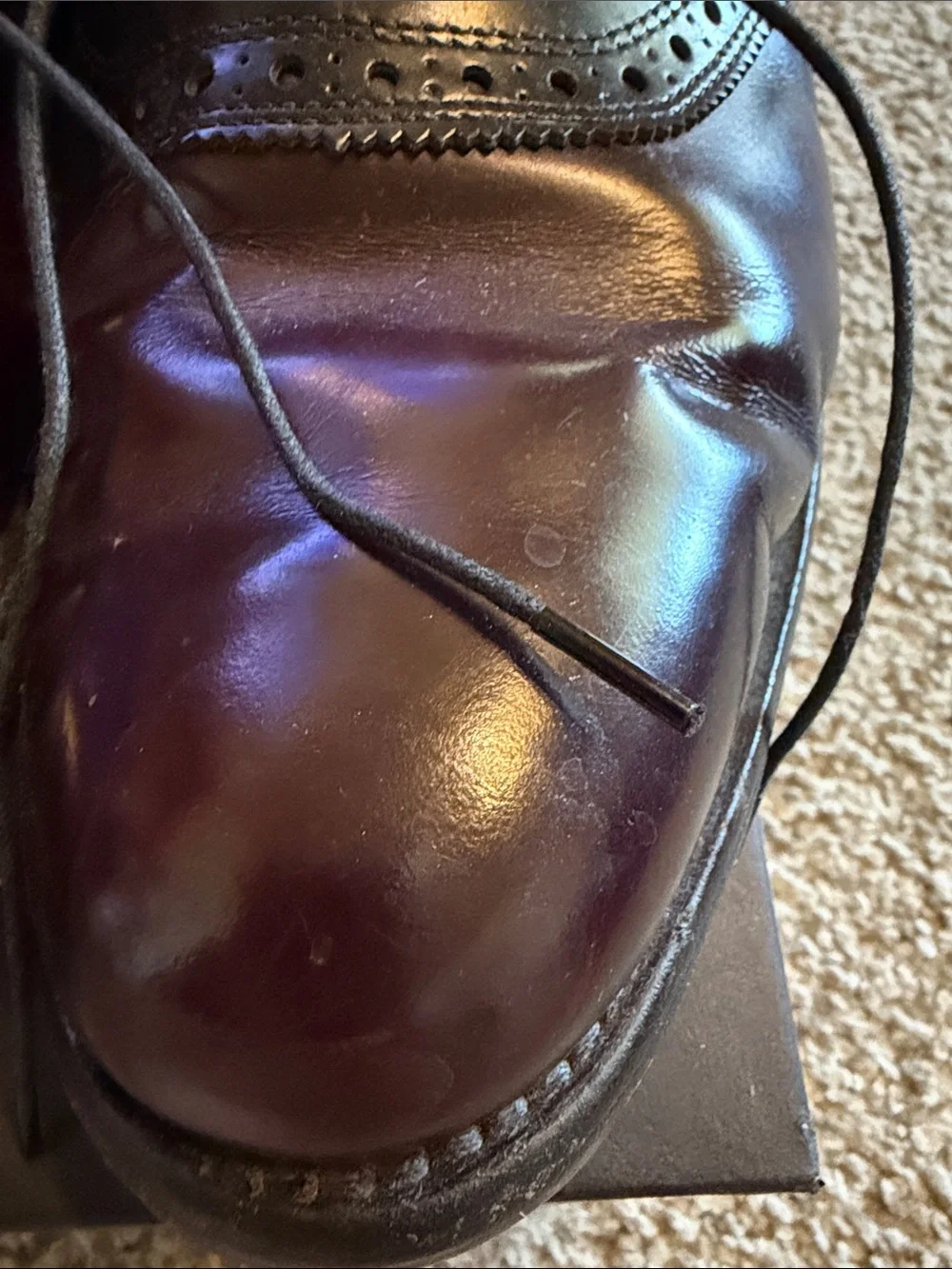 Allen Edmonds Shelton Two-Tone Burgundy and Black Derby Oxfords